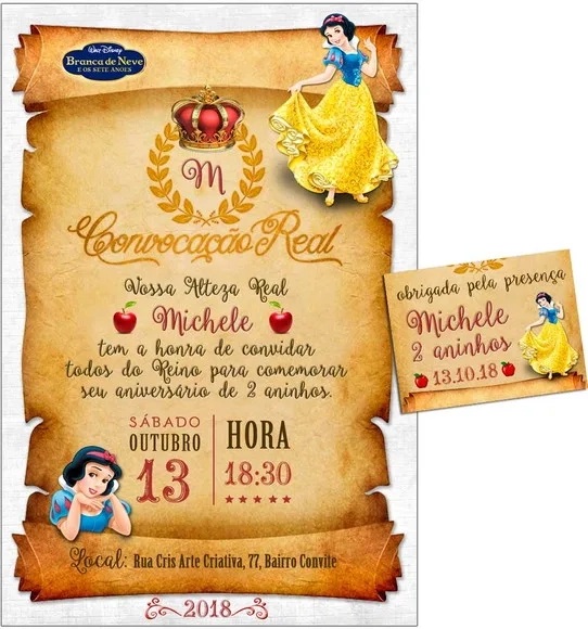 CONVITE DIGITAL C/TAG Pergaminho Branca de Neve