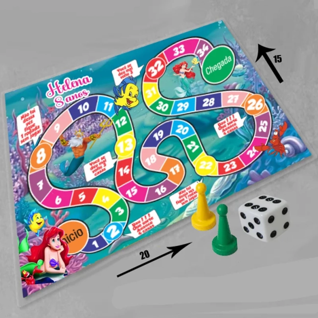 Jogo de Tabuleiro Personalizado da Sereia Ariel