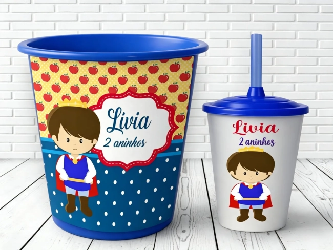 Kit Balde de Pipoca e Copo Twister Personalizado Princípe