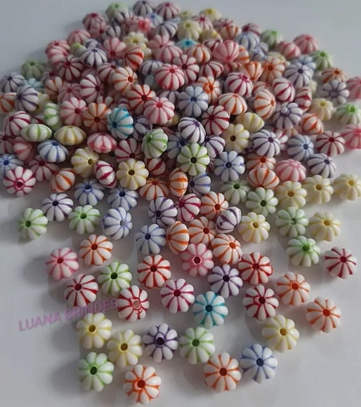 Miçanga Florzinha Riscadinha Colorida 8mm Pct 100 Unidades