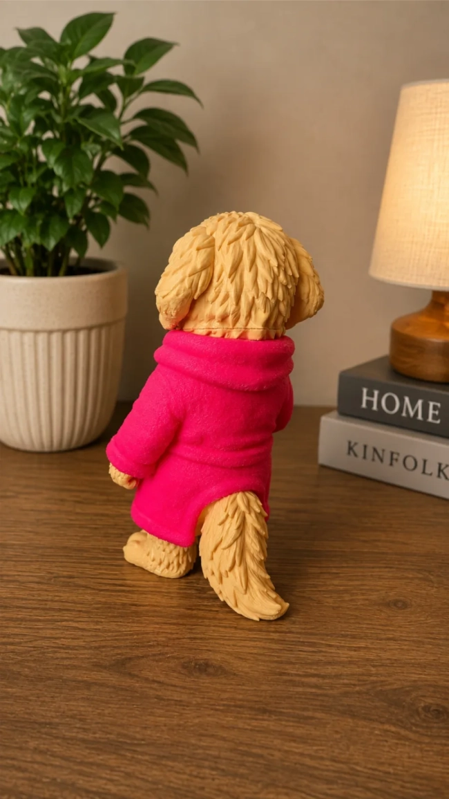 Cachorro Golden Tomando Café Decorativo em Impressão 3D