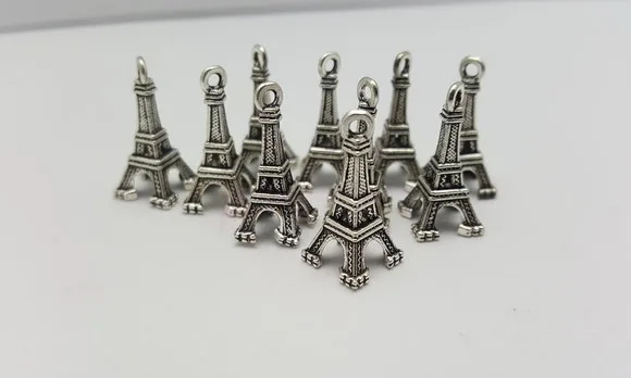 Pingente da Torre Eiffel Prata Velha de 1,9cm - 12 Unidade