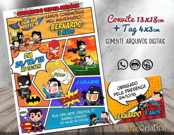 CONVITE DIGITAL C/TAG Liga da Justiça Baby Gibi