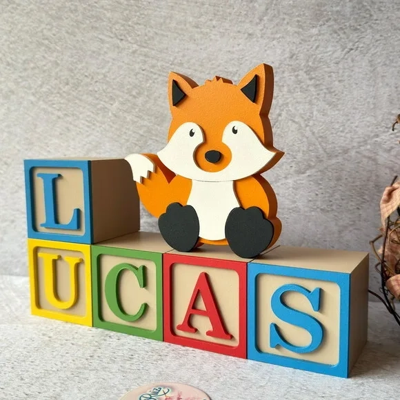 Cubos Decorativos de MDF para Quarto de Bebê e infantil -Tema Bosque Encantado - Raposinha