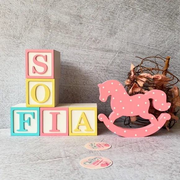 Cavalinho de Balanço + Cubos 6x6cm Ts Decoração Bebê
