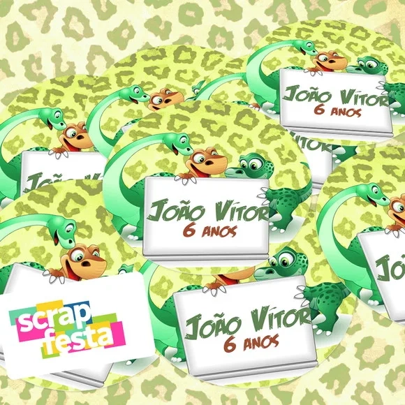 Adesivo 5 cm Redondo Personalizado Festa Dinossauro