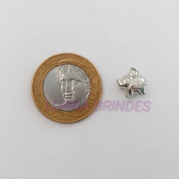 Pingente de Mini Elefante em Metal Prata - pct c/ 12 unidade