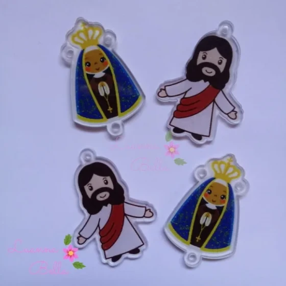 Jesus Ressuscitado e Aparecida em Acrílico - Pct com 4 Unds