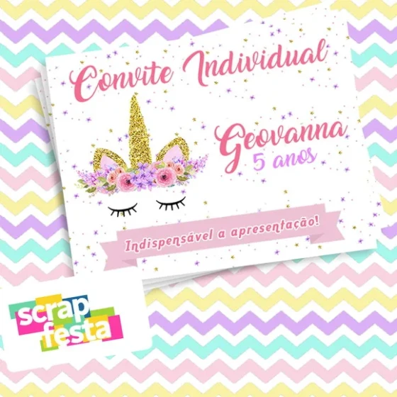Convite Individual Personalizado Festa Unicórnio