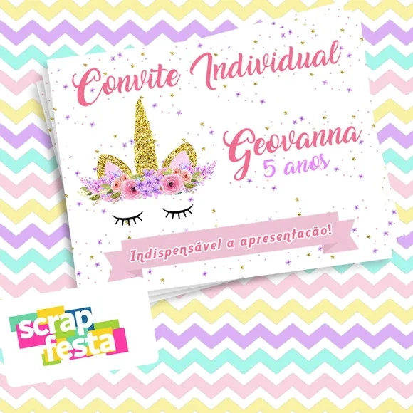 Convite Individual Personalizado Festa Unicórnio