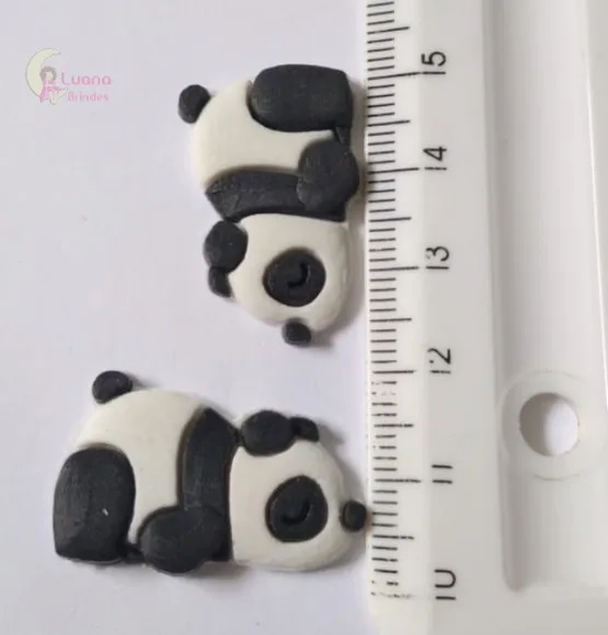Apliques Pandas Preto Deitados de Borracha - Pct C/6 Unid