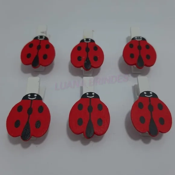 Mini pregador de madeira decorativos - 1 cartela c/ 6 unid