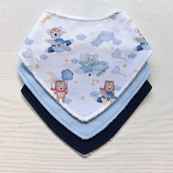 Kit 3 Babadores Bandana Premium para bebê - Bichinhos Aviadores