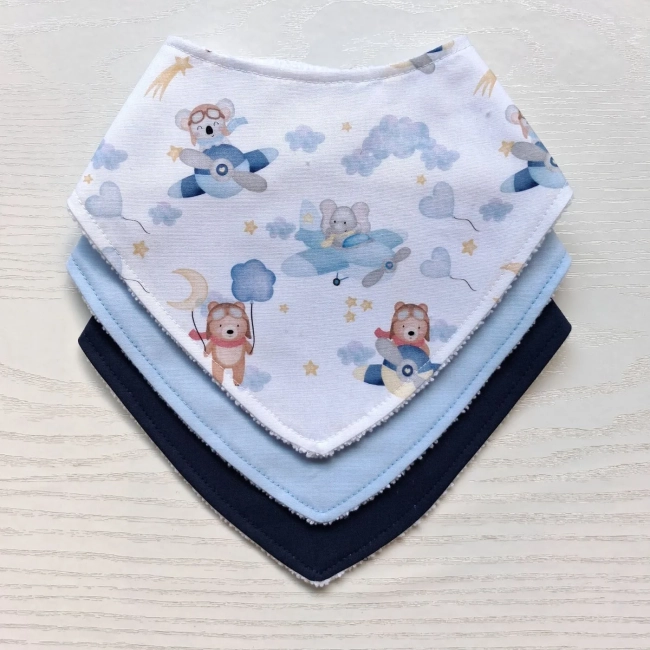 Kit 3 Babadores Bandana Premium para bebê - Bichinhos Aviadores