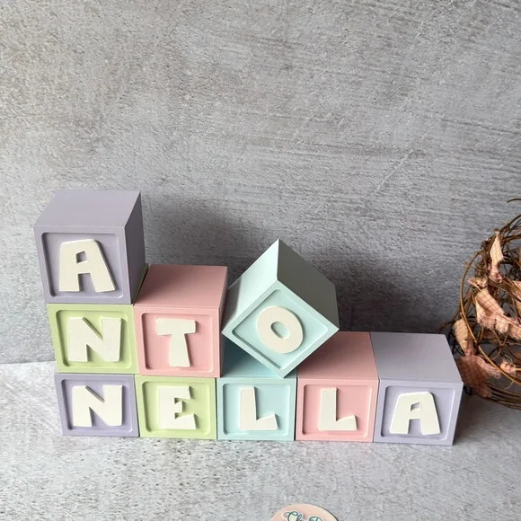 Cubos de MDF Personalizados Tons Pastel 6x6cm Decoração Bebê