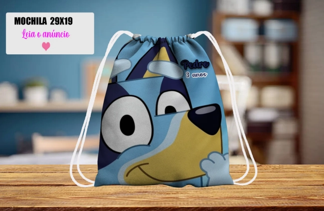 Mochilinha personalizada para lembrancinha Bluey e Bingo