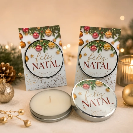 30 unidades de Vela Aromática na latinha Personalizada Feliz Natal - Trabalhamos com qualquer tema - Informar o tema no chat