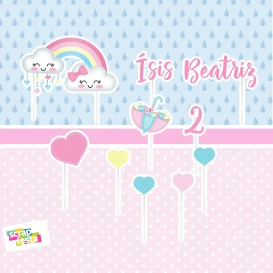 Topo de Bolo Chuva de Amor