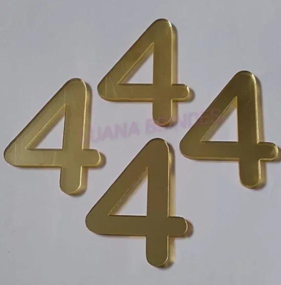 Aplique Número 4 Acrílico Espelhado Dourado 5cm Pct 4 Unids