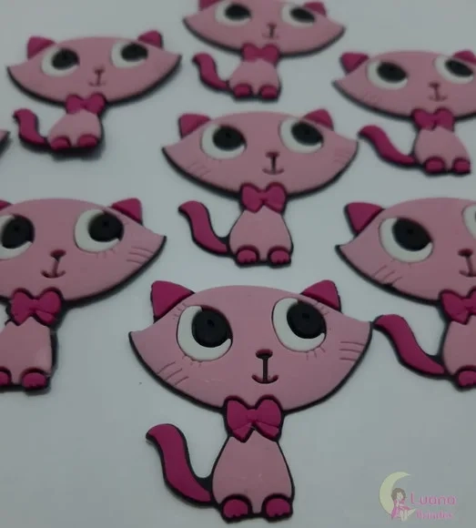 Aplique Gatinha Rosa de Borracha - Pct com 7 Unidades