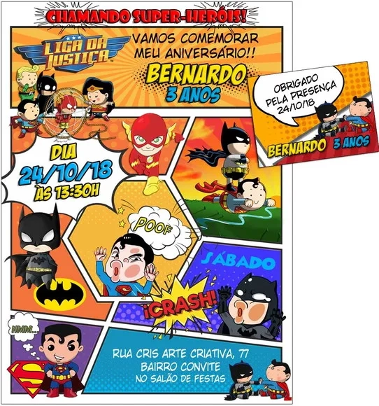 CONVITE DIGITAL C/TAG Liga da Justiça Baby Gibi