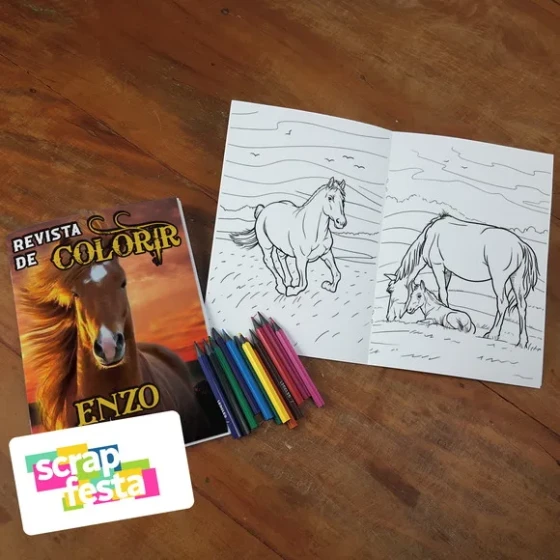 Revista Colorir + Lápis de Cor Festa Cavalos