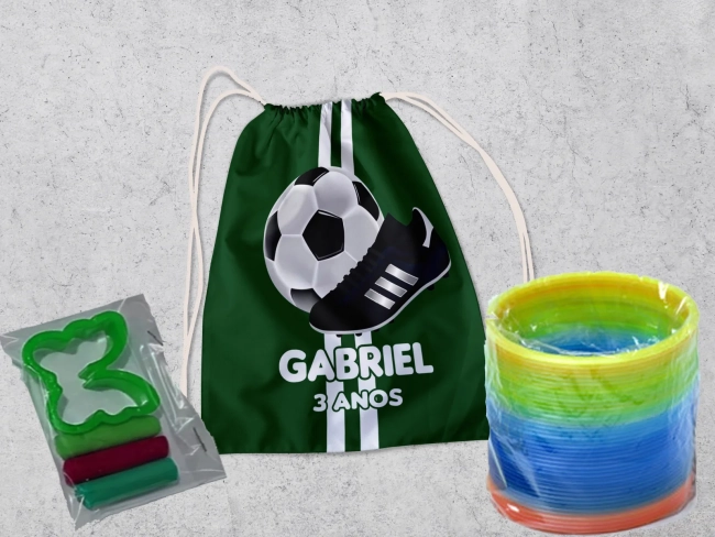 Kit Mochilinha + Mini Massinha de modelar e Mola Maluca Futebol