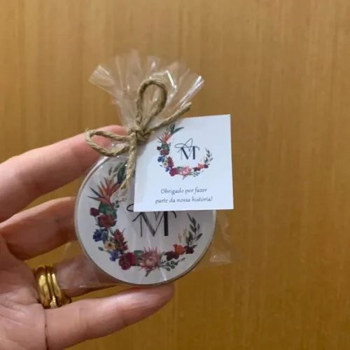 Lembrancinha Casamento Vela Aromática Floral Laço Sisal