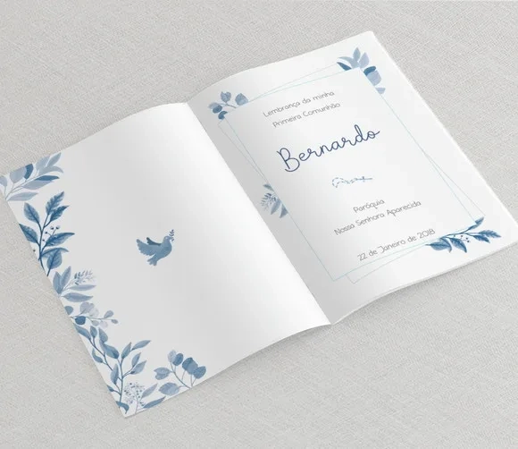Lembrança Primeira Comunhão Menino - Orações - Azul Aquarela