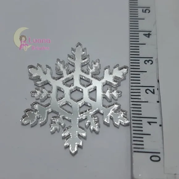 Aplique Floco de Neve Acrílico Espelhado Prata - Pct C/6 Uni