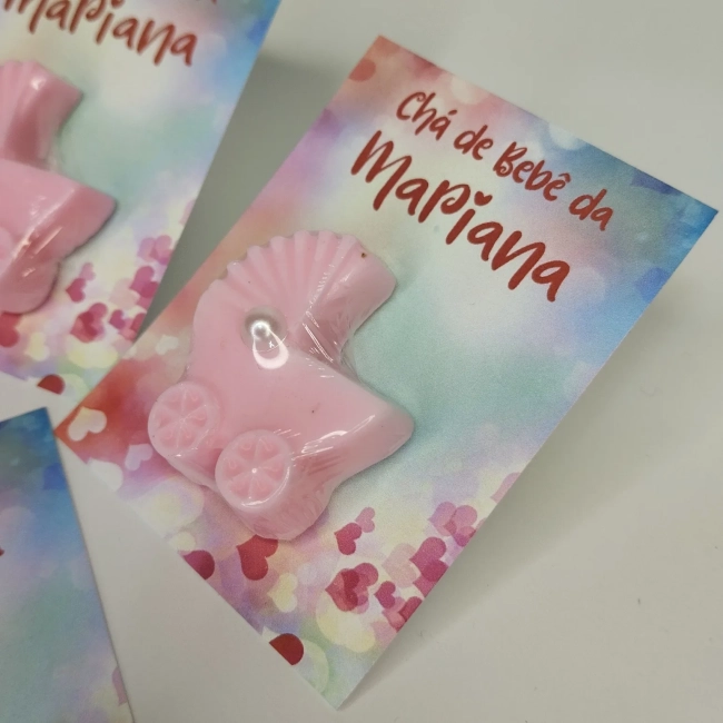 50 unidades Lembrancinhas Mini Sabonete Carrinho de Bebê Rosa Perfumado no Cartão Aniversário, Chá de Bebê, Batizado