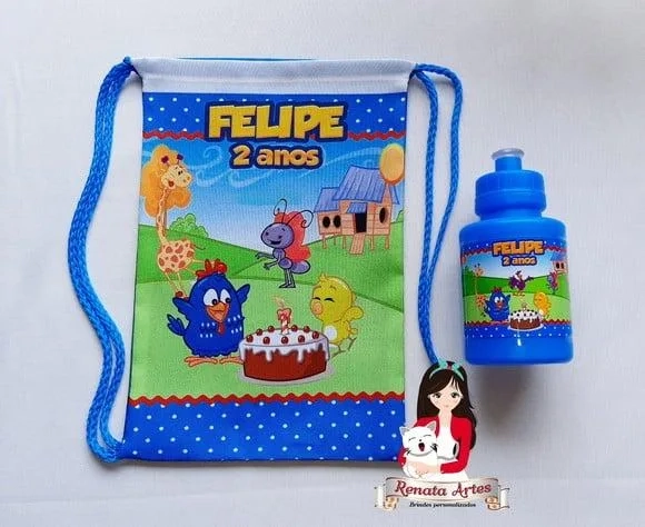 Mochila com Squeeze Personalizado Galinha Pintadinha