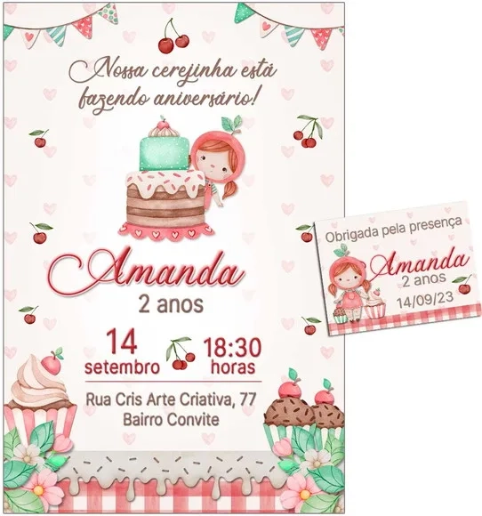 Convite Digital C/tag Cerejinha do Bolo 1