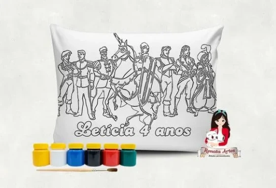 Almofada com Tinta para Colorir Príncipes