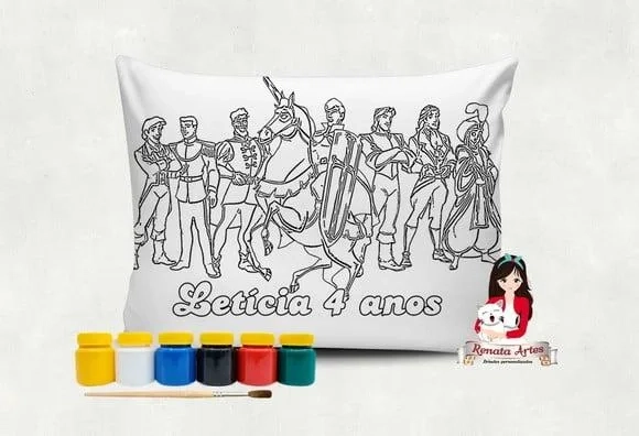 Almofada com Tinta para Colorir Príncipes