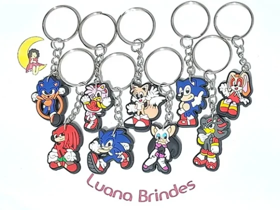Chaveiro Turma do Sonic Emborrachado Pacote com 9 Unidades