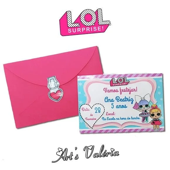 Convite LOL Surprise c/ Envelope e Etiqueta