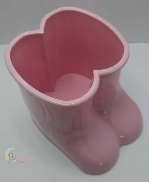 Vaso Botinha Rosa de Plástico - 12,5cm - 1 unidade.