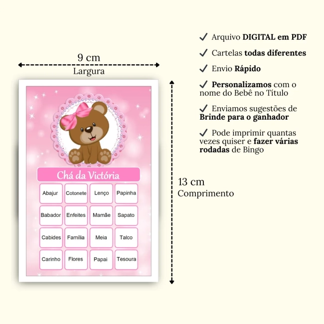 Bingo Chá de Bebê Menina Pdf Para Imprimir