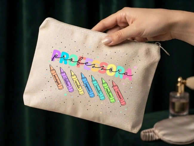 Lembrancinha Nécessaire Personalizada Algodão Cru 20x15 Estampa DTF Dia dos Professores Giz de cor