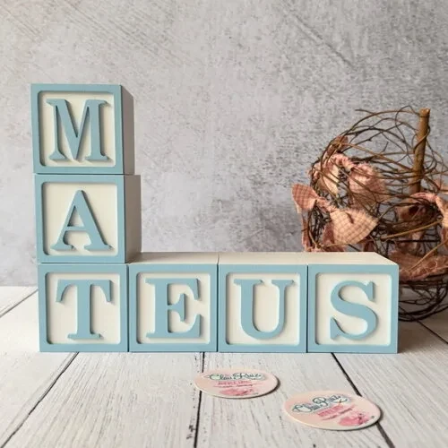 Nome com Moldura Cubos 6x6 Decoração Bebê e Criança