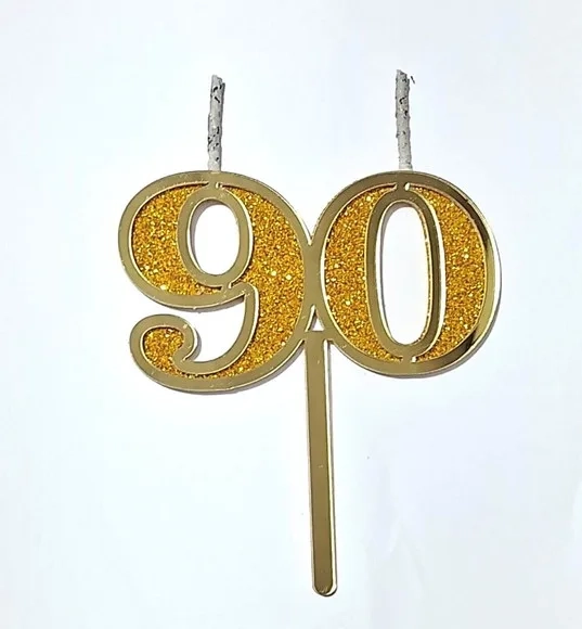 Velas 90 Anos Dourado Acrílico Pavio Magico - 1 Peça