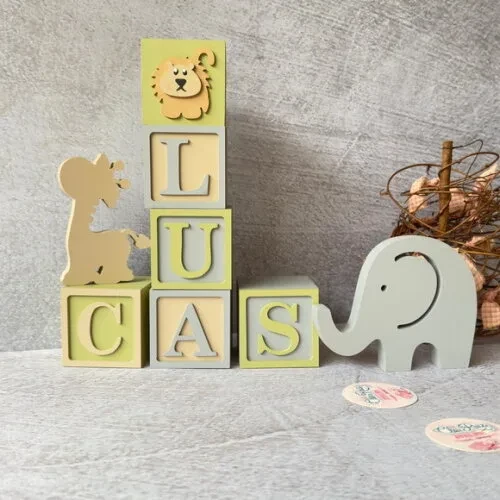 Safari Cubos 6x6cm + Bichinhos Decoração Bebê