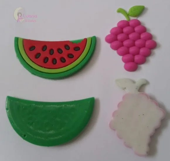Apliques Frutas de borracha - pct c/8 unidades