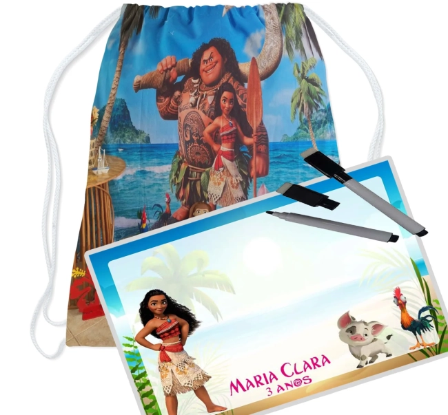 Kit Mochila e Lousa Magica Personalizada da Moana