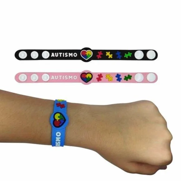 Pulseira Modelo Autismo Coloridas Emborrachado - Pct C/30 un