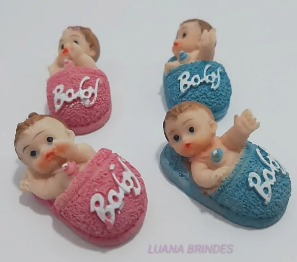 Enfeites Bebês Menina e Menino de Resina - pct c/4 unid