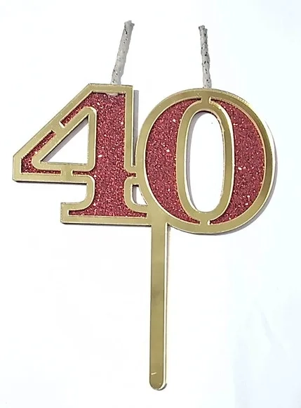 Vela 40 Anos Dourado Acrílico Pavio Magico 1 Peça