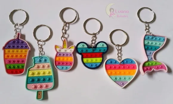 Chaveiros Pop It Fidget Variados de Borracha - pct c/4 unid