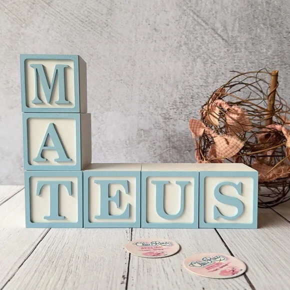 Nome com Moldura Cubos 6x6 Decoração Bebê e Criança